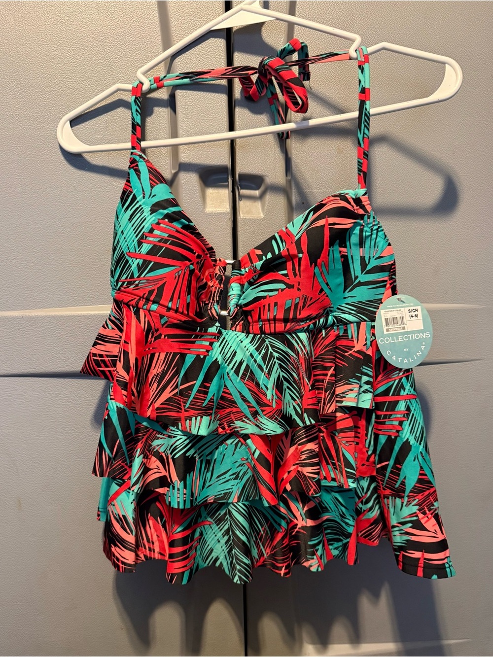 Catalina Red & Teal Tropical Ruffle One-Piece